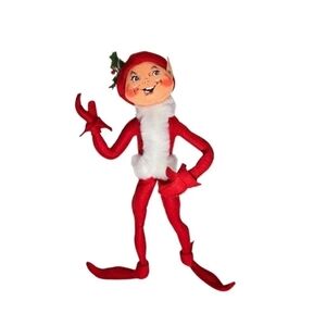 Annalee 2002 Elf with Santa Red Suit 15" H Bendable Elf Plush Vintage
